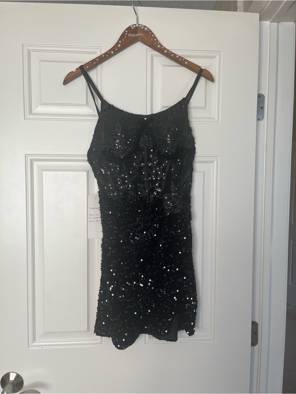 Women's Black Sequin Spaghetti Strap Dress